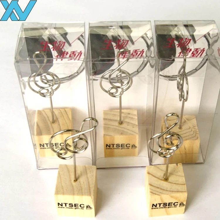 Desktop Metal Stainless Steel envelope Memo Clip Holder wooden base