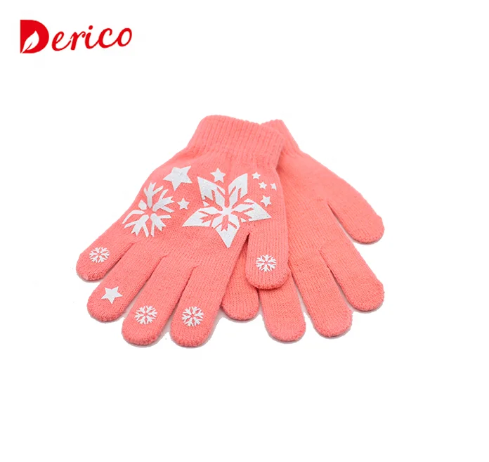 Fashion custom knitted acrylic cute print children mitten glove