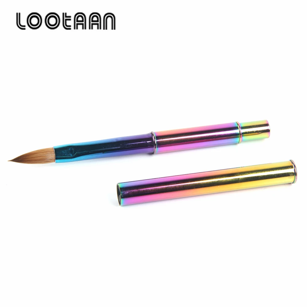 
LOOTAAN 2021 New Design Holo Acrylic Nail Art Brush Flat Brochas 100% Pure Kolinsky Color Nail Brushes Set With Rainbow Box 