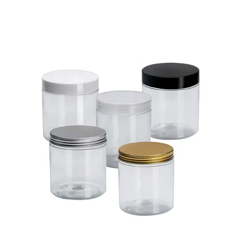 Manufacturer PET Clear Empty Plastic Jar With Aluminum/Plastic Lids