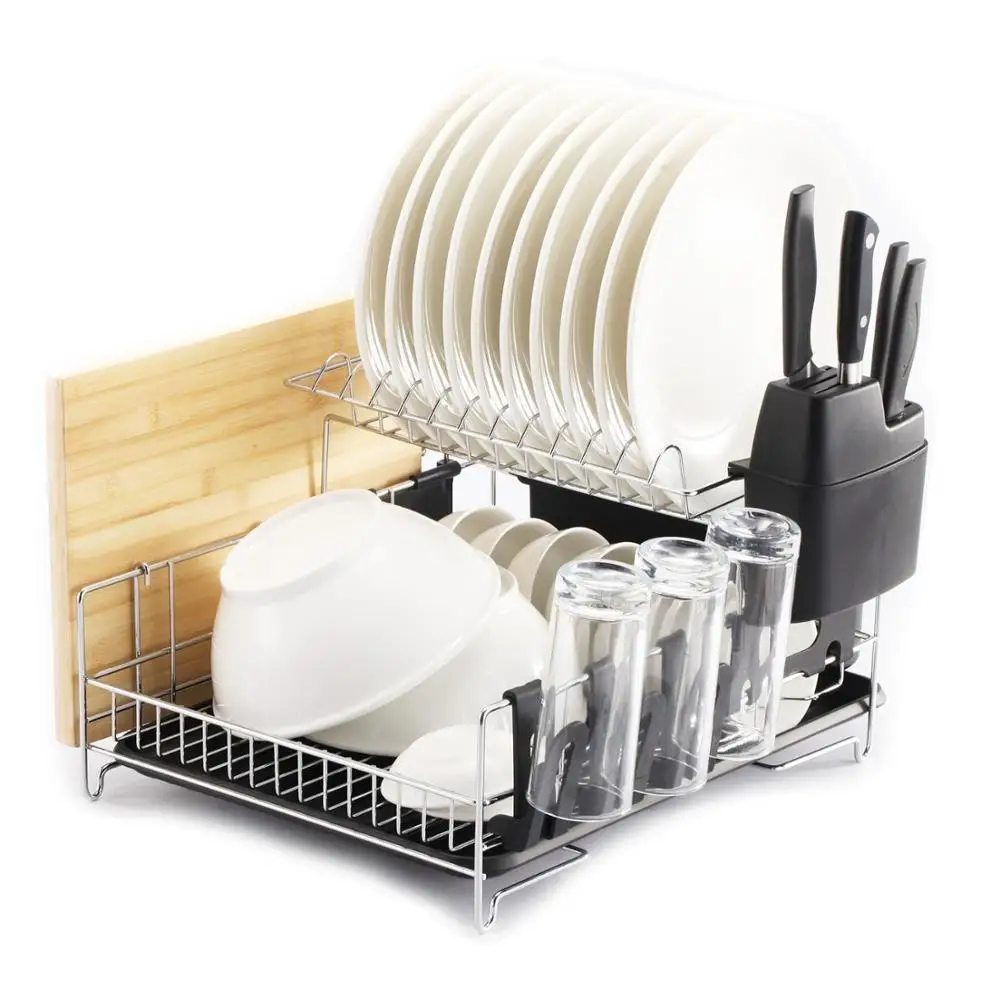 Multifunctional big volume kitchen chrome plate stainless steel big capacity large dish rack with drain board