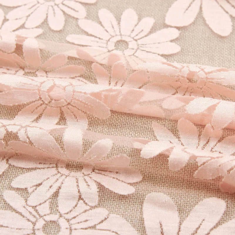 
Wholesale cheap fashion light transparent flowers pink burnt fabric for women 