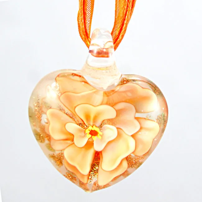 Jewelry  Women Wholesale Jewelry Necklace Flower Heart Shape Glazed Murano Lampwork Glass Pendant