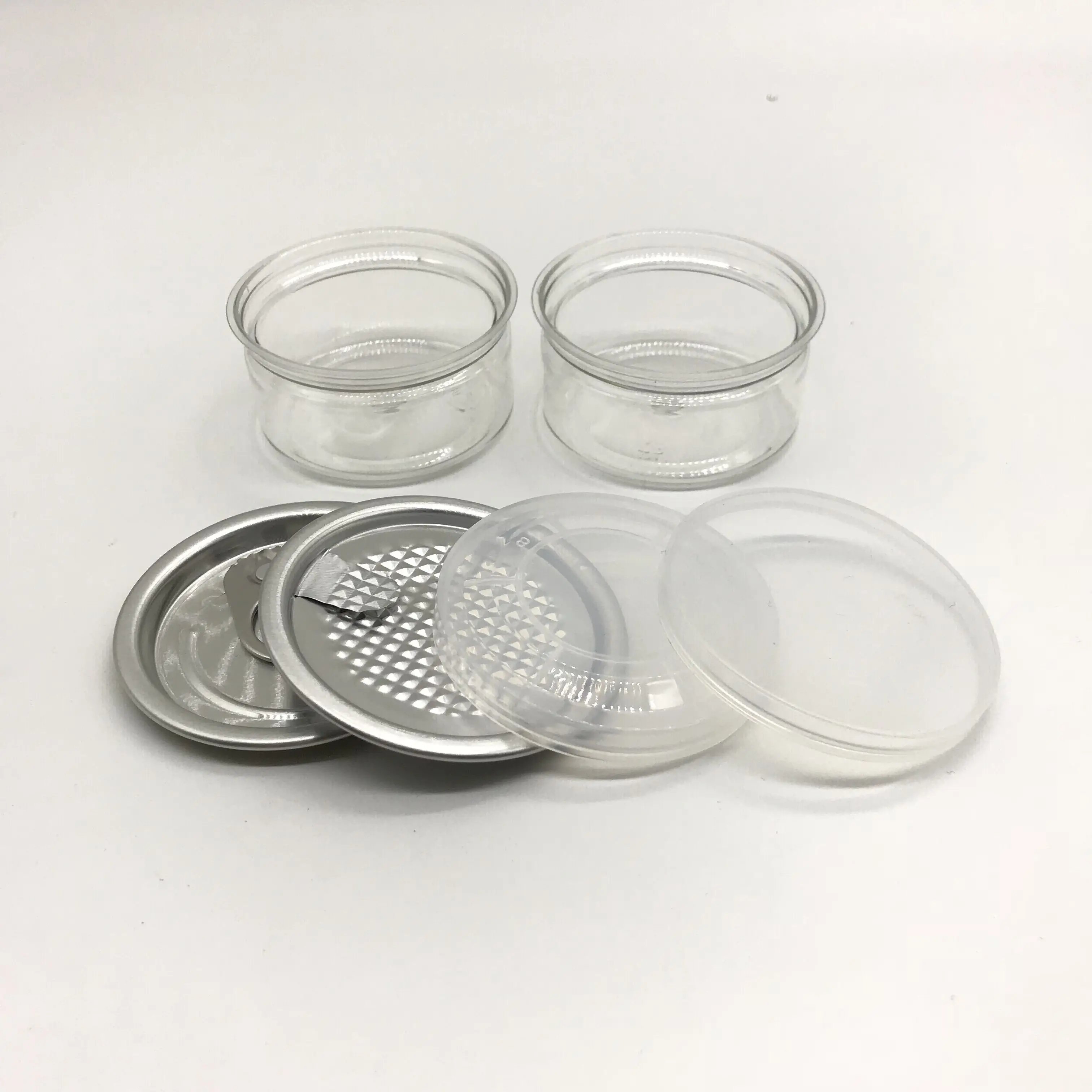 2oz small plastic cans with eoe lids clear 55ml PET easy open can