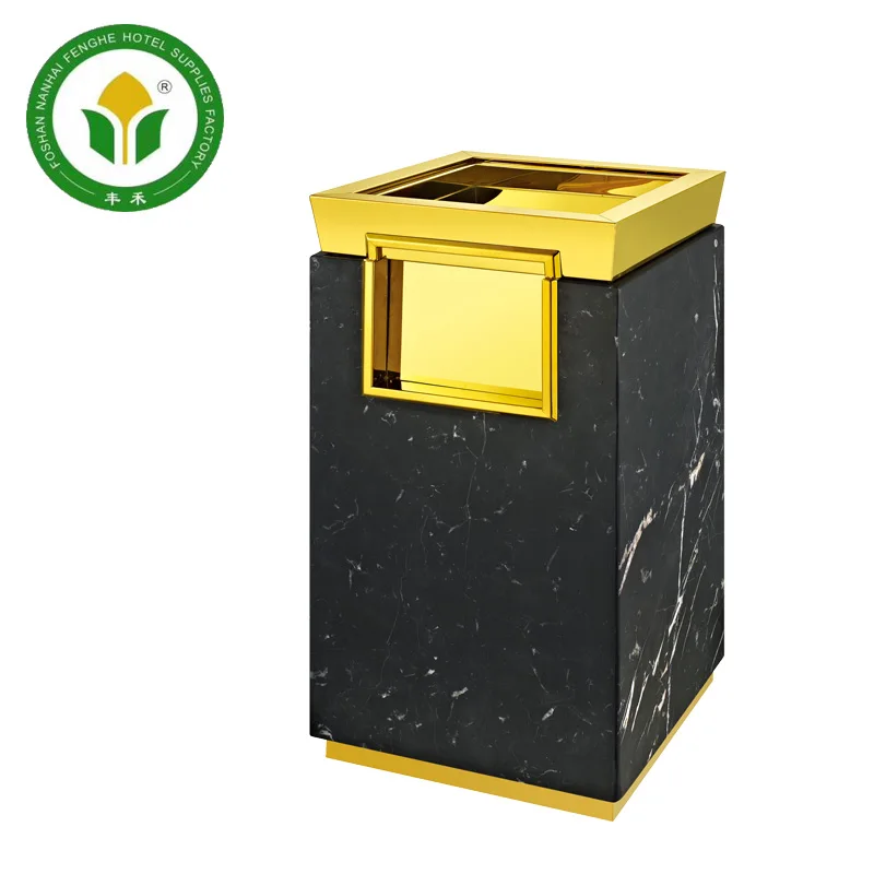 Оптовая продажа, стоячий черный квадратный мраморный контейнер для мусора и пепельницы для вестибюля отеля