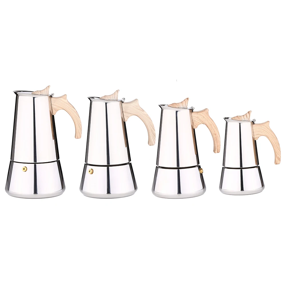 Soft touch wooden handle stove top coffee Maker