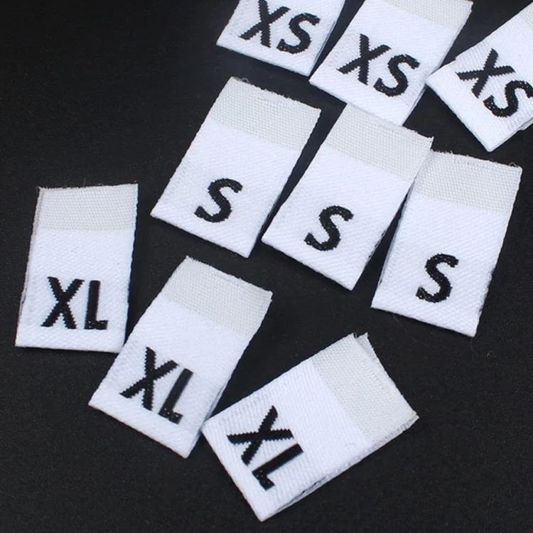 Garment Labels Manufacturer Customized Wholesale Center Fold Clothes Standard Woven Size Label for Clothing
