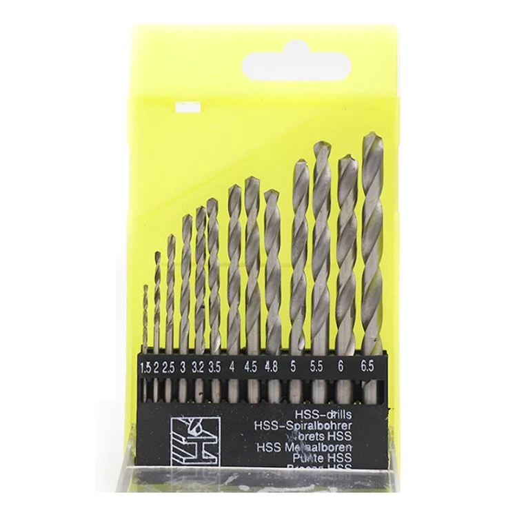 13pcs HSS TiN Titanium coating straight Twist drill bits 1.5 2 2.5 3 3.2 3.5 4 4.5 4.8 5 5.5 6 6.5mm plastic box packaging