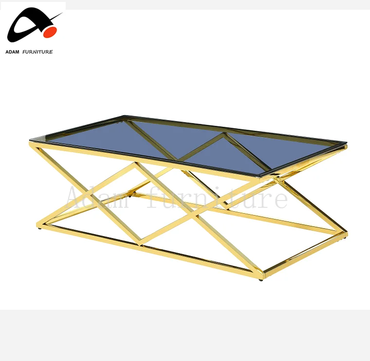 modern luxury stainless steel glass gold  living room metal  coffee table  base