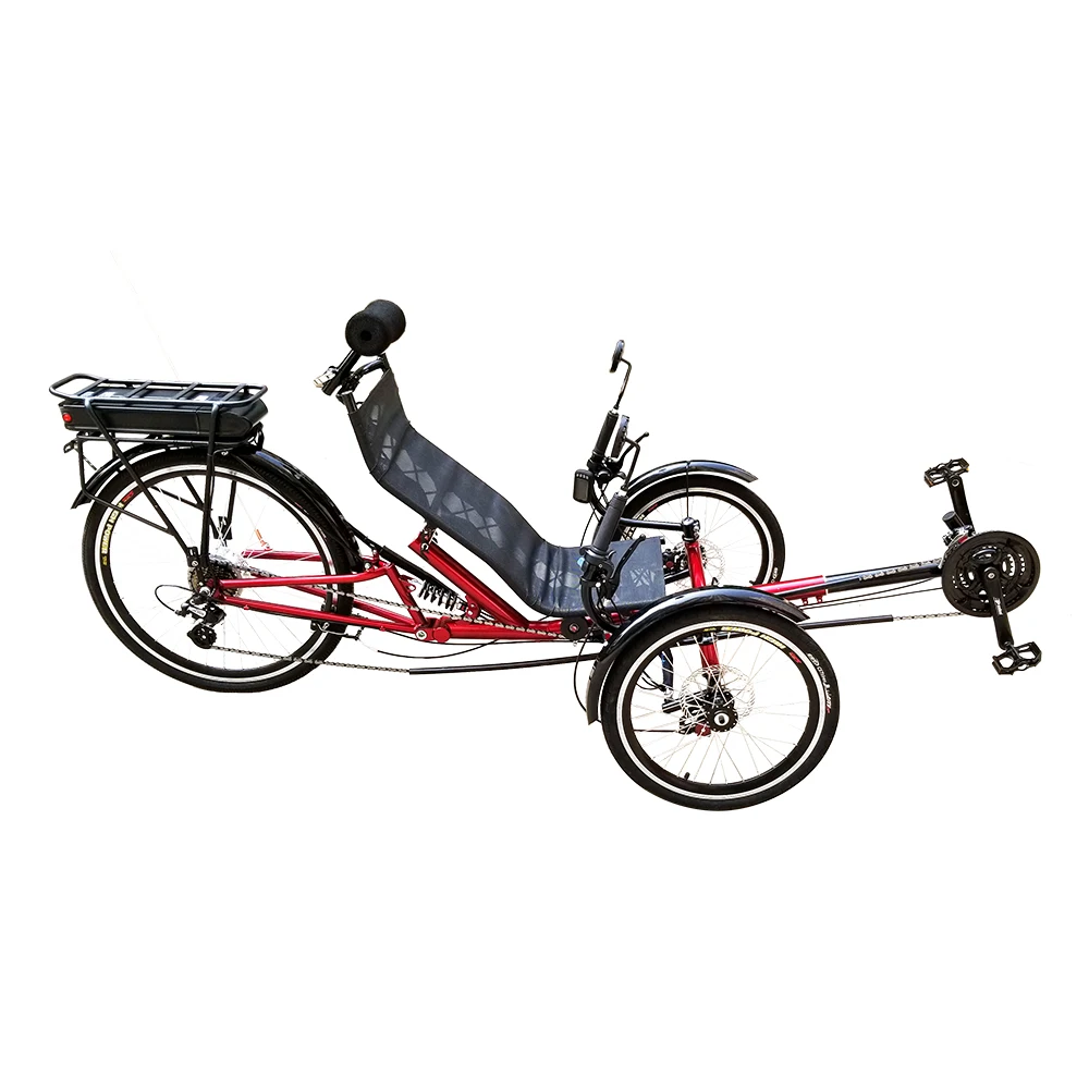 Free Shipping Rear Suspension 250W or 500W Electric 3 Wheel Semi Recumbent Bikes Trike for Adults