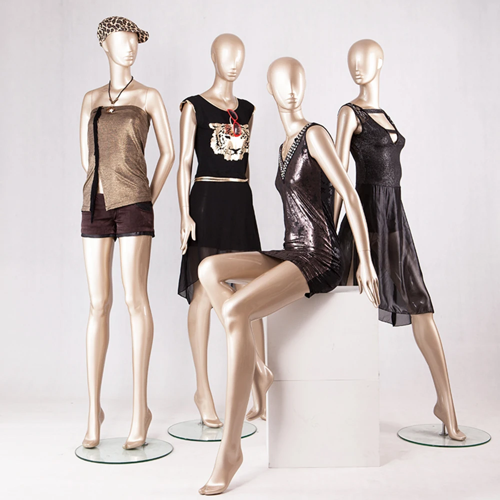 Fashion high end golden female mannequin sitting and standing fiberglass dress mannequins