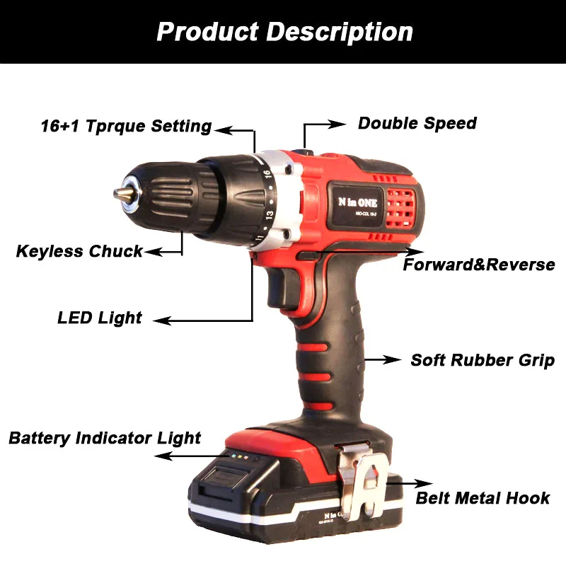 N in ONE 0-450rpm/0-1450rpm cordless hand drill high speed Drill wireless