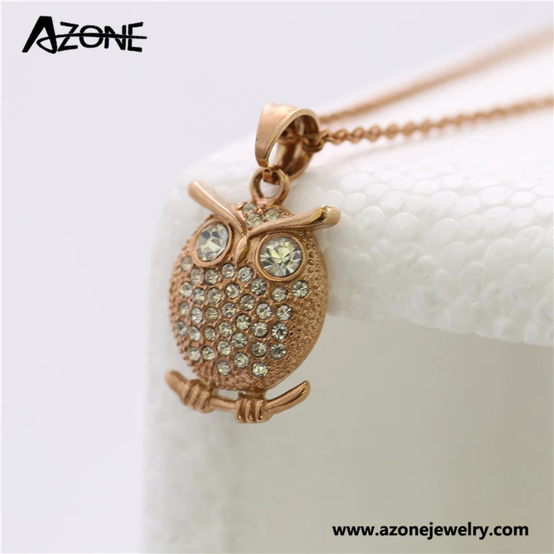 Hot Sale For Women Cute Owl Pendant With CZ Stone Necklace