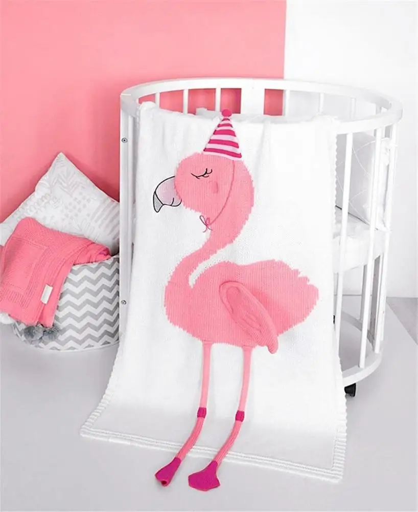 
60cm*120cm INS Innovative Cartoon Pink Flamingo Animal Cute Baby Throw Blankets Sofa Bed Travel Plaids Wool Thread Blanket Child 