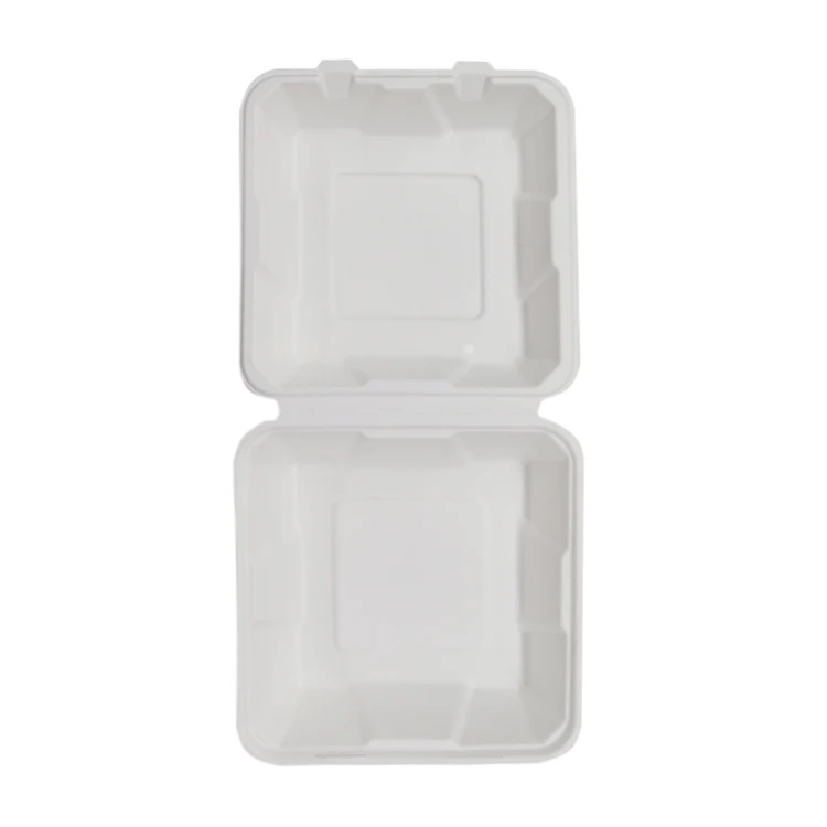Eco-friendly Disposable Sugarcane bagasse pulp 8 inch clamshell
