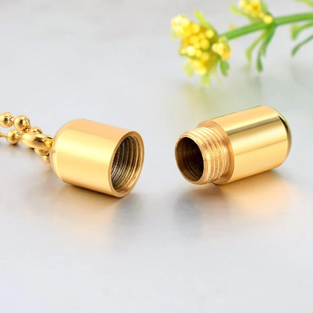Openable Stainless Steel Cremation Ash Capsule Pendants Necklace Pills Shape Keepsake Urn Jewelry