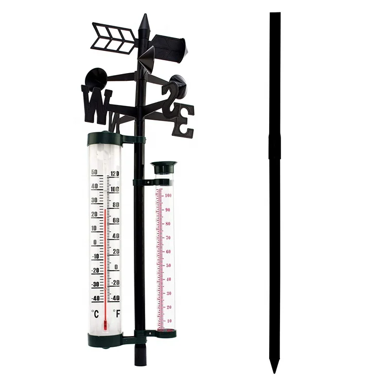 Cheap PP+PS+Iron Material weather vane wetter station wind vane with thermometer & rain gauge and wind wind indicator