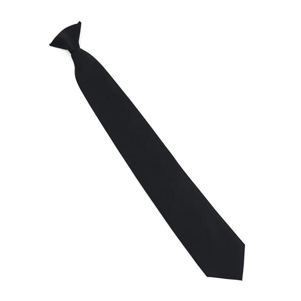 Easy Neck Tie Pretied Formal Polyester Satin Men Police and Security Wholesale Solid Color Tuxedo Black Clip On Ties