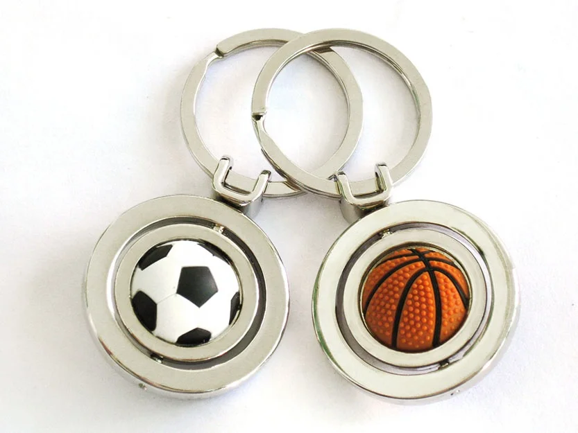 Metal 3d double sided rotatable football key chain keychain custom logo metal