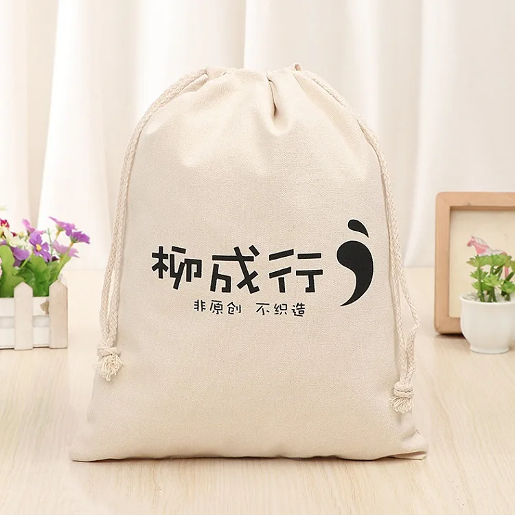 Fabric Cloth Calico Canvas Drawstring Cotton Bag with Draw String Custom Cotton Laundry Drawstring Bag with Logo