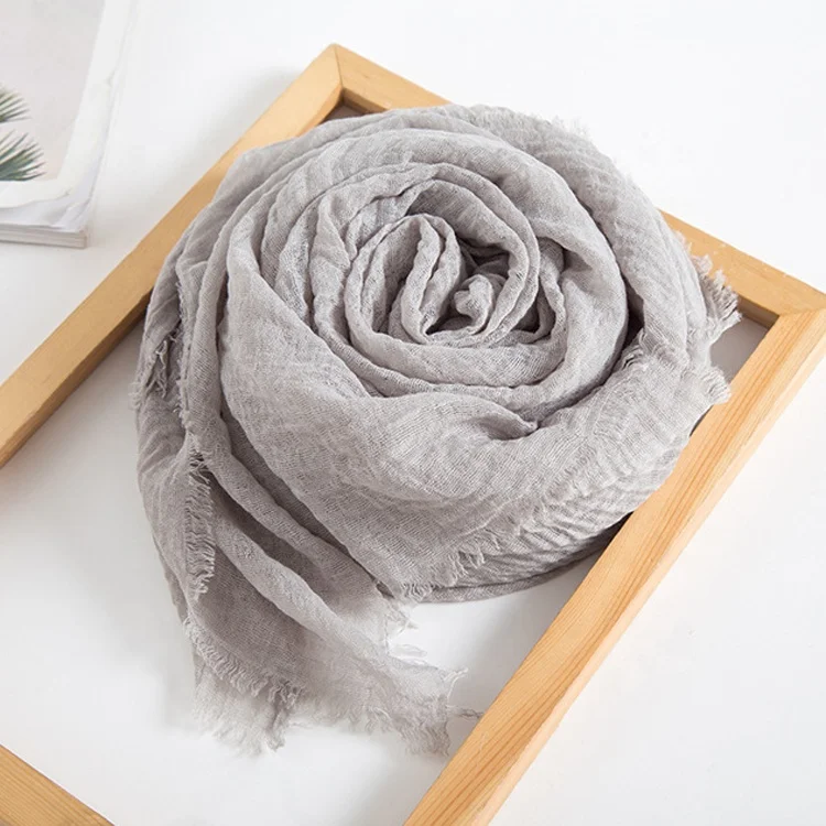 Wholesale Fashion Muslim Women Wrinkle Hijab Plain Linen Pleated Scarf Cotton Crinkle Hijab