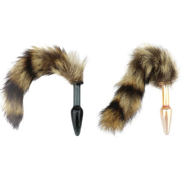 women sex toy crystal glass cat tail anal butt plug