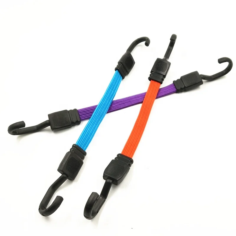 Wholesale 16-18 Mm Rubber Elastic Luggage Strap Flat Bungee Rope With Plastic Hook