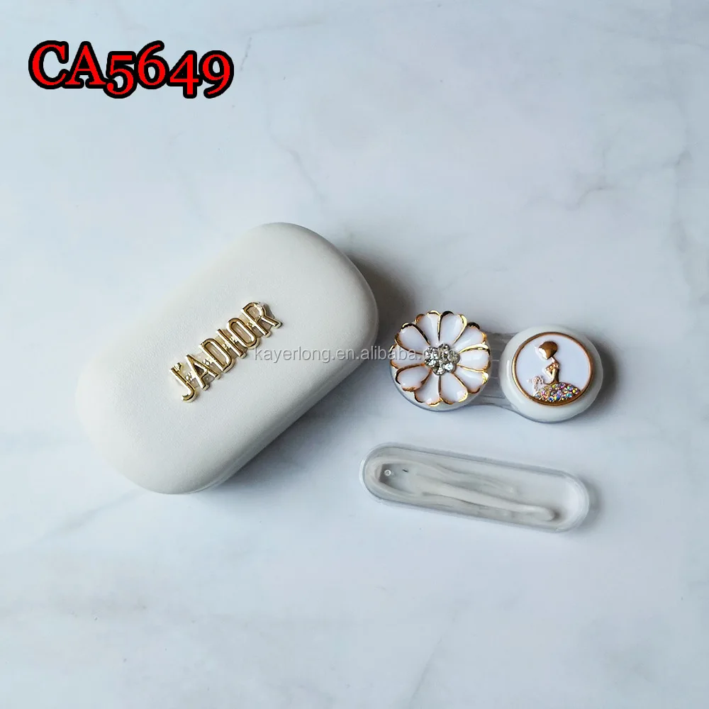 contact lens case luxury diamond flower and girl deco pu cover iron travel box CA5649