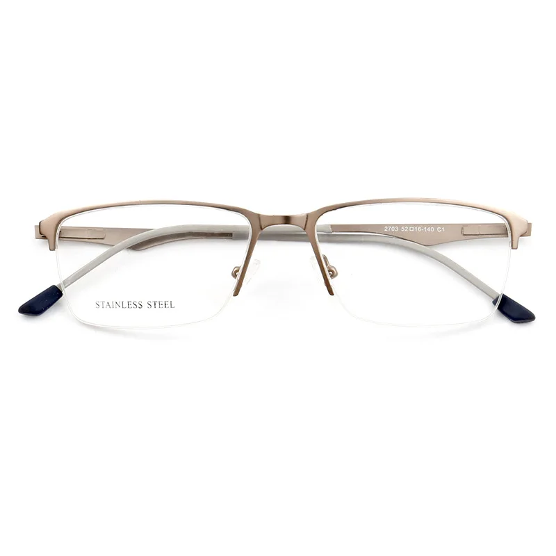 Mens Square Eyebrow Metal Optical  Frame with Demo Lenses Stainless Steel eyeglasses 2703