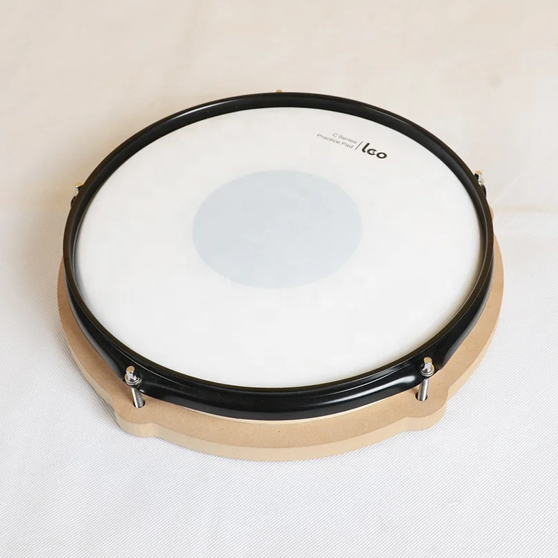 Tunable 12 inch Silent Drum Practice Pad with Wooden Base and Steel Frame