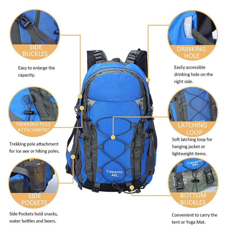 Легкий походный рюкзак 40 л для кемпинга, альпинизма, велоспорта, рыбалки