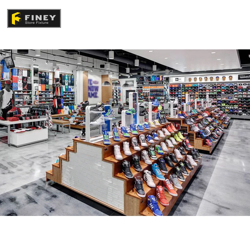 Footwear Display Shoe Store MDF Gondola Shoe Display Stand