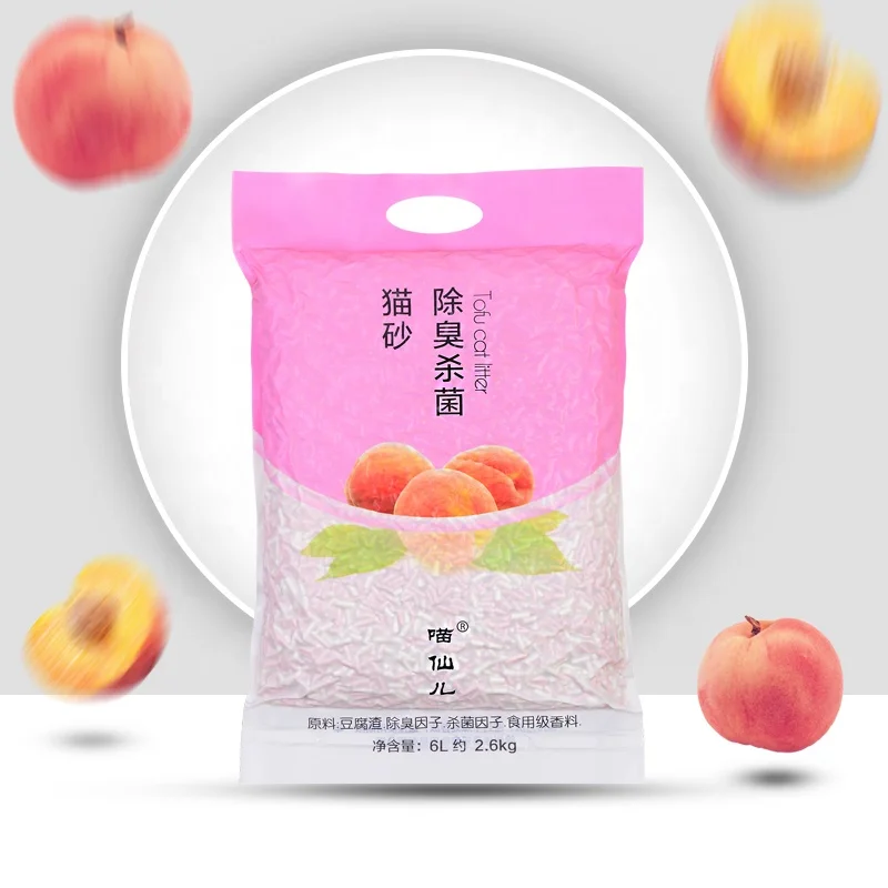 China Pet Supplies 100% Pure Tofu Cat Litter Eco-friendly Low Dust Premium Wholesale Juicy Peach Tofu Cat Litter