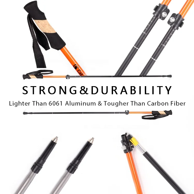 Anti Shock W-Folding Aluminum Fashionable Luxury Foldable Adjustable Nautical Hiking Pole With Quick Inner Lock