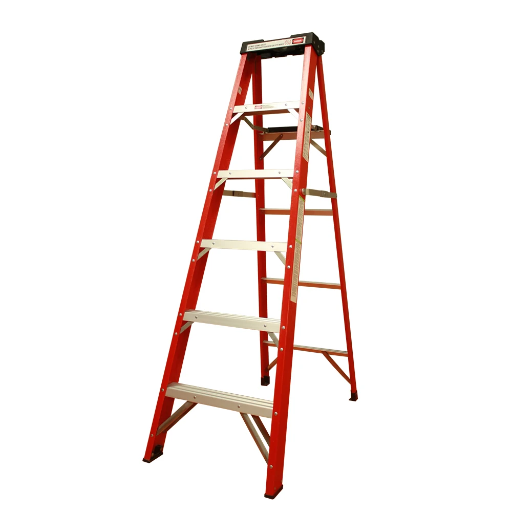 Step Ladder Foldable Fiberglass High Load Capacity Red Industrial Ladders Insulation Ladders