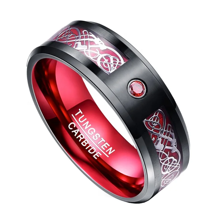 High quality factory wholesale men tungsten carbide rings with dragon piece inlay