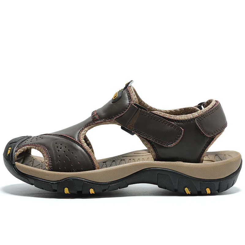 Нескользящие сандалии для мужчин; Повседневные кожаные уличные ботинки для пешего туризма