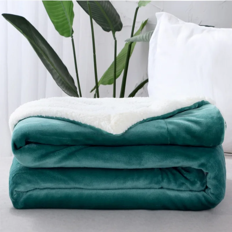 
Solid color candy double-layer small blanket flannel + lamb cashmere cover blanket car sofa blanket 