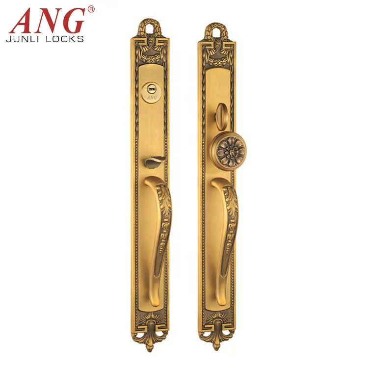 American Style Hotel Room Antique Double Handle 24K Gold Copper Set Sliding Door Hook Lock