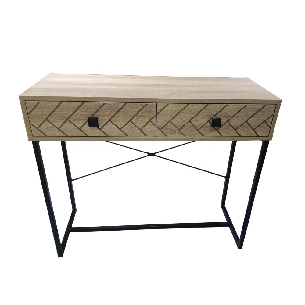 
Entry way console table sturdy metal frame wooden sofa table with 2 drawers 