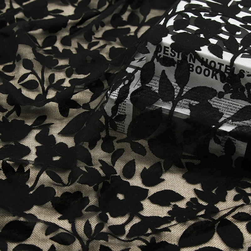 
Chinese factory sells elegant and comfortable pure black floral dress burnt fabric 