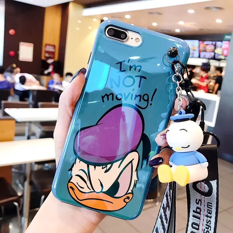 
Cartoon Bracket Doll Hand Strap Phone Case For iPhone X XS MAX XR 7 6 6s 8 Plus Donald Daisy Duck 