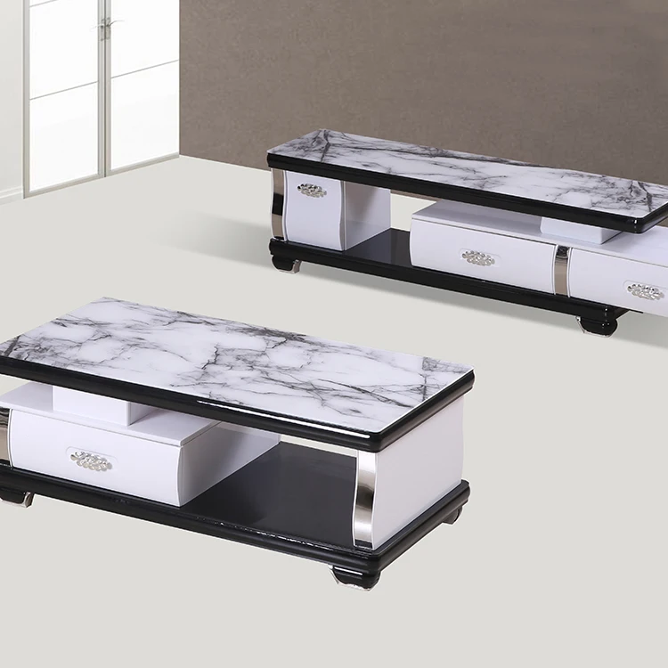 Современные черно-белые журнальные столики из закаленного стекла с мраморным верхом