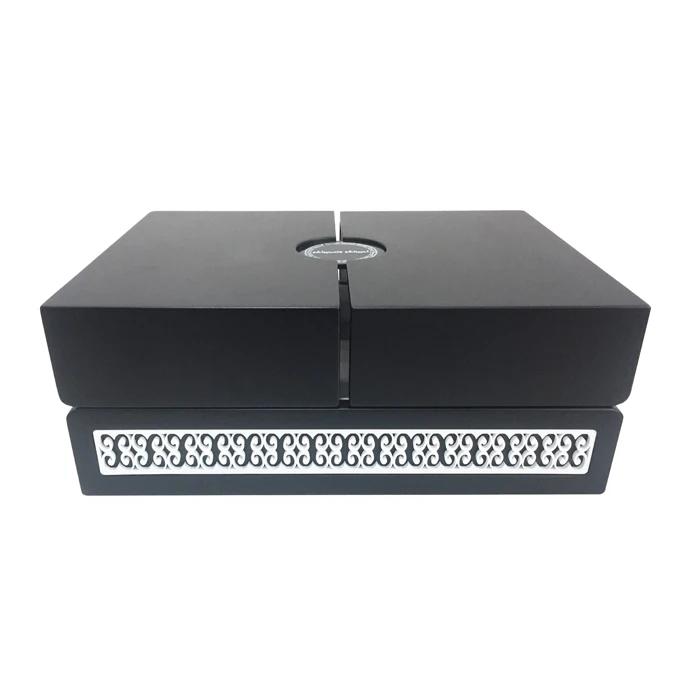 
Custom luxury black matt finish wooden gift packaging box with engaved pattern 