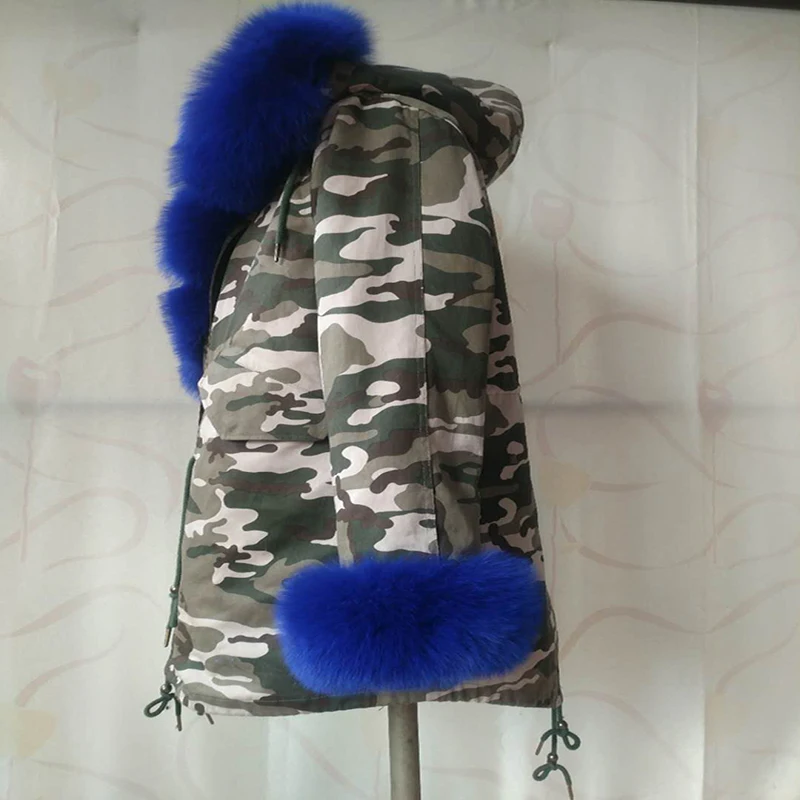 
Fox Fur Collar Hood Trim with Real Rex Rabbit Fur Lining Winter Fur Coat for Women 