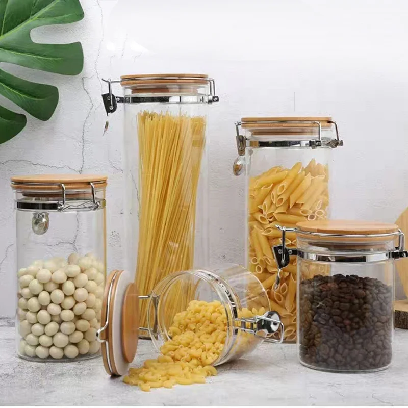 Vintage borosilicate glass clear spice jar with clamp locking lid