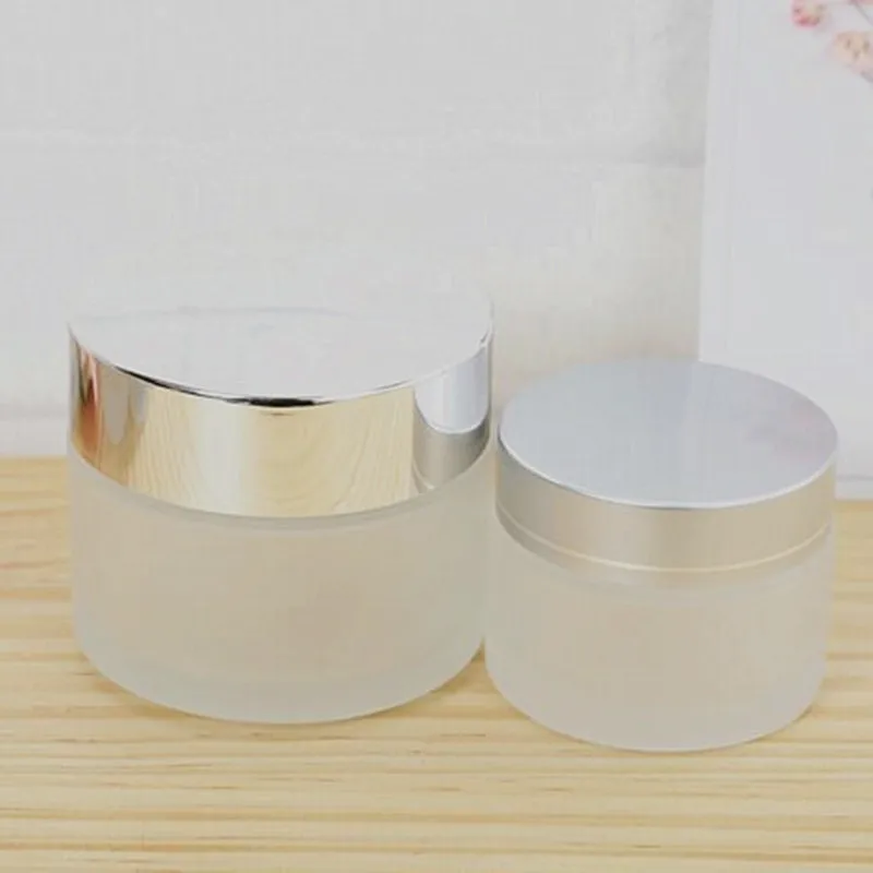 
10g 15g 20g 30g 50g 100g glass cream cosmetic balm sleeping mask jar with silver lids 