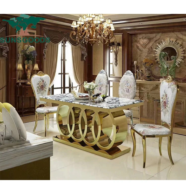 
stylish gold stainless steel marble top 10 seater dining table 