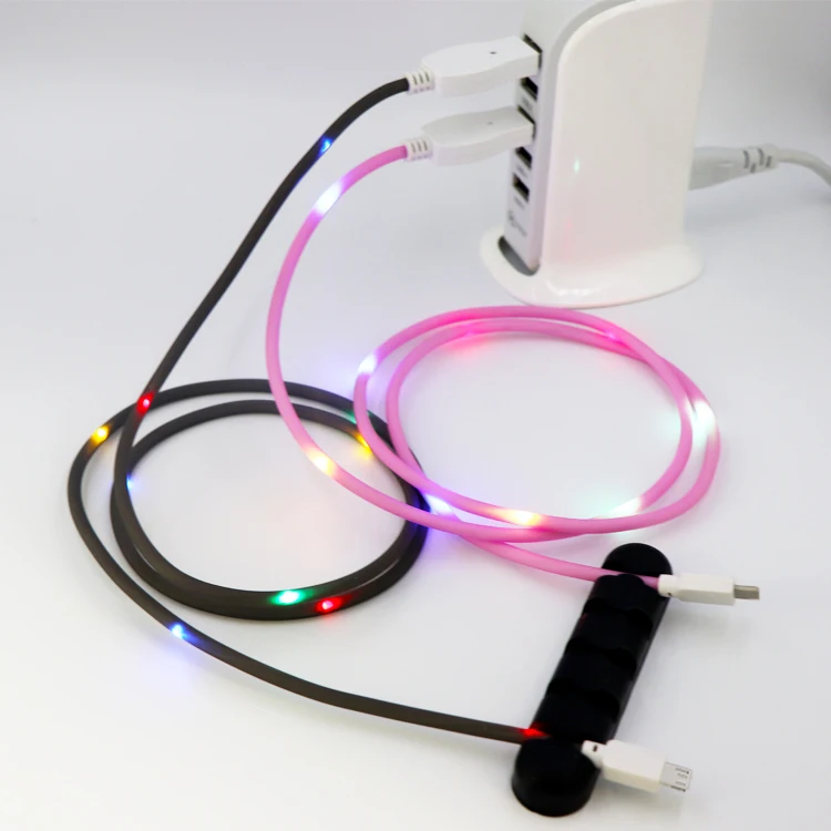 
2018 new fashion flash cable TPE material 8 pin 2.4A LED luminous light up fast data sync glow charger cable 