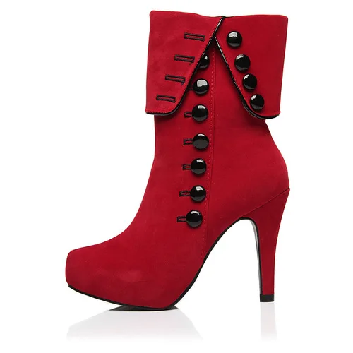 Winter Red Women High Heel Winter Boot Suede Upper Platform Boots